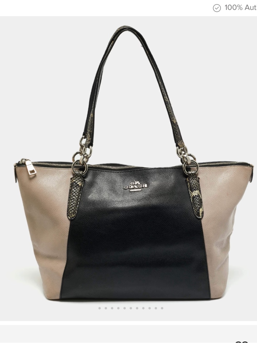 Coach Multicolor Leather Tote in Black & Beige with Snake-Print Accents